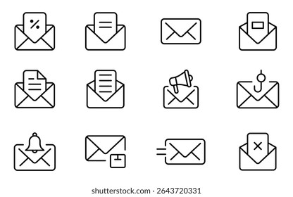 Ícone de envelope de email definido. Ícone De Arte De Linha Simples Da Caixa De Entrada. Ícone de Mensagem de Email Definido para Aplicativo UX de IU ou Mídia Social.