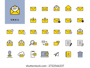 Conjunto de iconos de correo electrónico y sobre para correo, notificación y administración