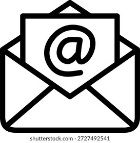 Icono de sobre de correo electrónico con el símbolo at para la comunicación digital y el boletín