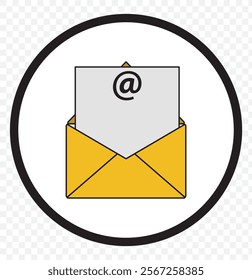 Email envelope icon vector illustration. Mail with at sign vector icon in line style design for website, app, UI, isolated on white background. Editable stroke. EPS 10.