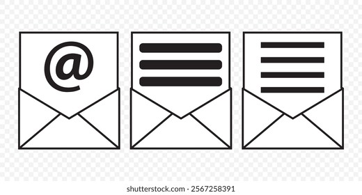 Email envelope icon vector illustration. Mail with at sign vector icon in line style design for website, app, UI, isolated on white background. Editable stroke. EPS 10.