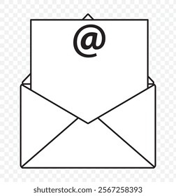 Email envelope icon vector illustration. Mail with at sign vector icon in line style design for website, app, UI, isolated on white background. Editable stroke. EPS 10.