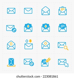 Email and envelope icons on White Background.