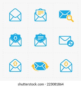 Email and envelope icons on White Background.