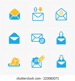 Email and envelope icons on White Background.