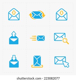 Email and envelope icons on White Background.