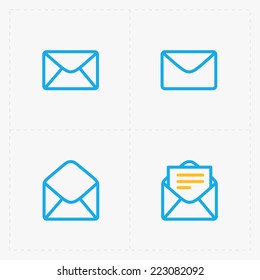 Email and envelope icons on White Background.