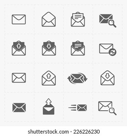 Email and envelope icons on White Background.