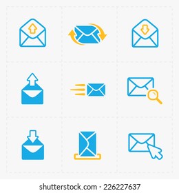 Email and envelope icons on White Background.