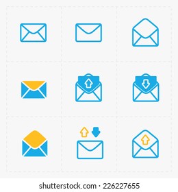 Email and envelope icons on White Background.