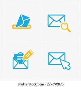 Email and envelope icons on White Background.