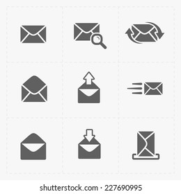 Email and envelope icons on White Background.
