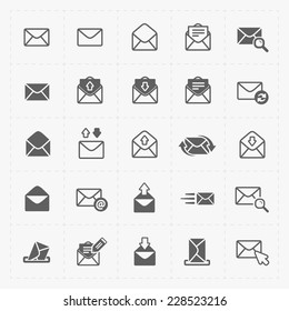 Email and envelope icons on White Background.