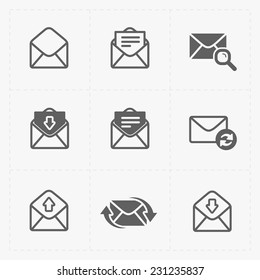 Email and envelope icons on White Background.