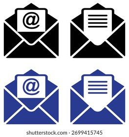 Email envelope icons showing message and contact symbols, simple mail graphics for communication, inbox, newsletter, and contact use.