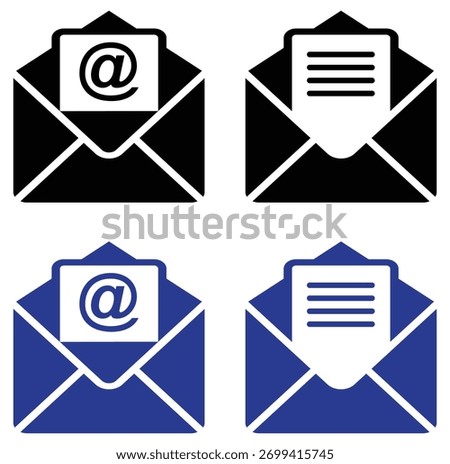 Email envelope icons showing message and contact symbols, simple mail graphics for communication, inbox, newsletter, and contact use.