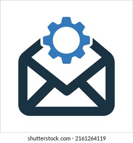 Correo electrónico, sobre, carta, mensaje, icono de configuración. Gráficos vectoriales simples modificables.