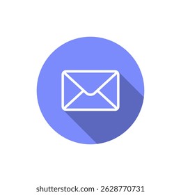 Email, envelope message icon with long shadow. Mail, chat sign symbol