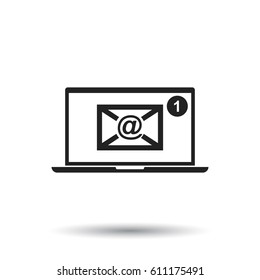 Email envelope message on laptop. Vector illustration in flat style on isolated background.