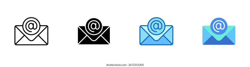 Email Envelope Multiple Style Icon Sheet Design Vector - Envelope with mail symbol, representing email identity or address