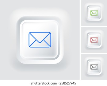 Email Envelope on White Bevel Square Buttons