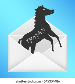 Email Envelope Open With Trojan Horse Computer Virus