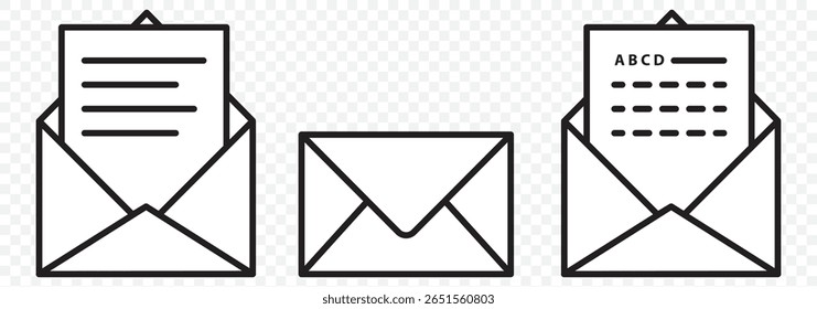 Email envelope outline vector icon on transparent background, Email envelope outline icon on Transparent Background. EPS 10.
