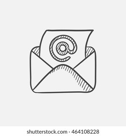 Email Envelope With Paper Sheet Sketch Icon For Web, Mobile And Infographics. Hand Drawn Vector Isolated Icon.
