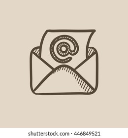 Email envelope with paper sheet vector sketch icon isolated on background. Hand drawn Email envelope with paper sheet icon. Email envelope with paper sheet sketch icon for infographic, website or app.
