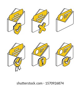 Email Envelope set. Vector 3d isometric, color web icon, new flat style. Creative illustration design, idea for infographics.