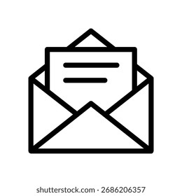 Sobre del email con el icono de la línea del símbolo del arte, la comunicación y el símbolo del contacto, estilo simple del contorno en el fondo blanco
