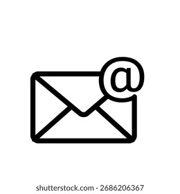 Sobre del email con el icono de la línea del símbolo del arte, la comunicación y el símbolo del contacto, estilo simple del contorno en el fondo blanco