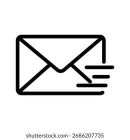 Sobre del email con el icono de la línea del símbolo del arte, la comunicación y el símbolo del contacto, estilo simple del contorno en el fondo blanco
