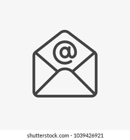 Email envelope vector icon. New e-mail, contakt address, inbox. Mail communication newsletter send message black sign isolated. Flat outline thin line. Web website mobile app adapted UI