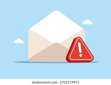 Email envelope with warning sign. Send e-mail. Flat vector illustration
