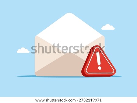 Email envelope with warning sign. Send e-mail. Flat vector illustration