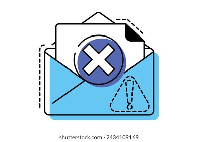 Email error icon. Envelope icon with exclamation mark. Envelope icon and alert, error, alarm, danger symbol. Vector colorful illustration on white background.