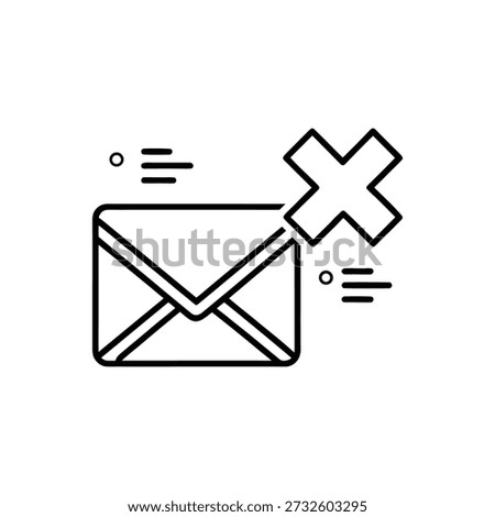 Email Error Icon – Line Drawing of Envelope with X Symbol Indicating Message Failure or Deletion
