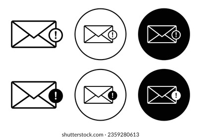 Email Error Icon. mail not sent or received symbol. mailbox response fail alert vector. No message address found sign.