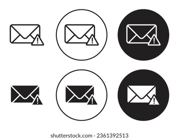 Email error vector icon set. black and white suspicious phishing mail warning symbol. spam email sign.