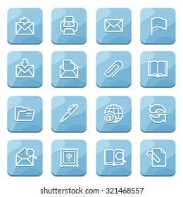 Email flat contour icons on blue buttons.