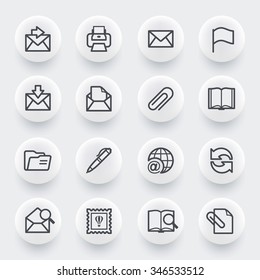 Email flat contour icons on white buttons.
