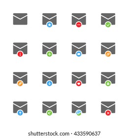 E-mail flat gray icons set of 16