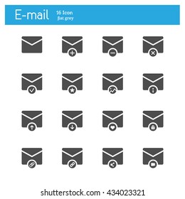 E-mail flat gray icons set of 16