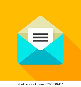 E-mail flat icon with long shadow on color background , vector illustration , eps10