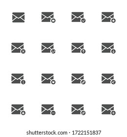 E-mail flat icons in gray. Set of 16 pieces.