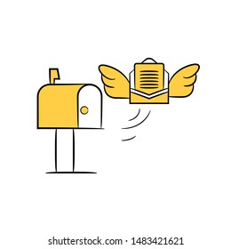 email fly out of the postbox yellow stick figure design
