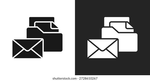 Icono de la carpeta del email en estilo blanco y negro del glifo