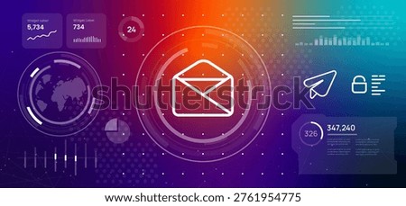 email futuristic digital communication email envelope icon on high tech background featuring data visualization dashboard globes charts and analytics for global business connectivity and secure messaging