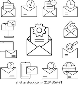 Email, gear, send icon in a collection with other items